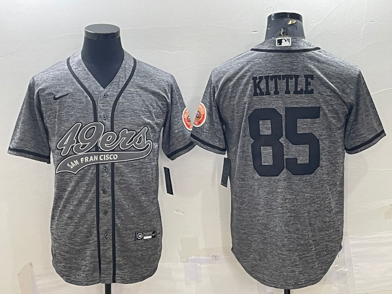 Men's San Francisco 49ers #85 George Kittle Grey With Patch Cool Base Stitched Baseball Jersey